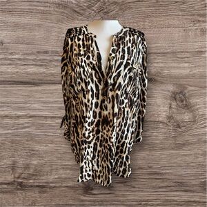 Chico's Brown and Black V-Neck Sleeveless Blouse with Graphic Tie Front